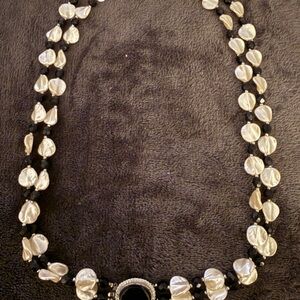 Unique Vintage Lucite Pearl-Like Beads and Black Bead Necklace with pendant